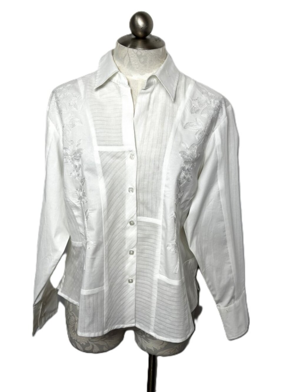 * Coldwater Creek White Embroidered Button-Up Blouse Sz PXL